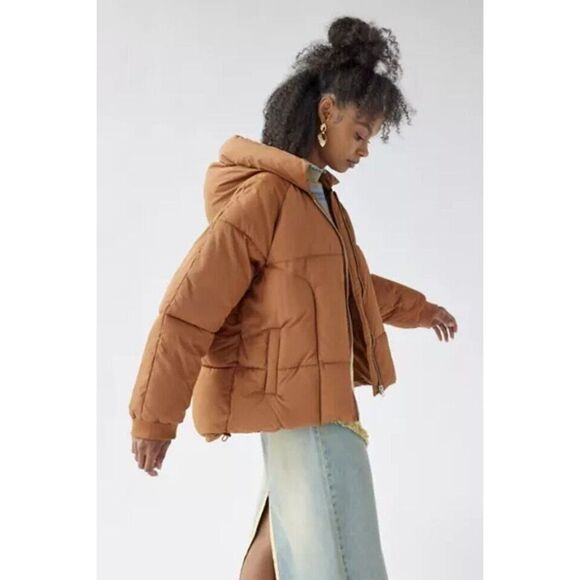 Urban Outfitters Izzy Hooded Puffer Jacket Womens XS Black NEW - Picture 2 of 6